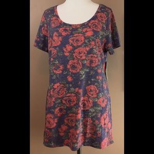 LuLaRoe Classic T purple with roses size medium